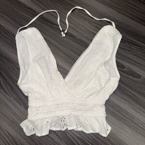 Angie sleeveless crochet knit halter top tank Size XS White